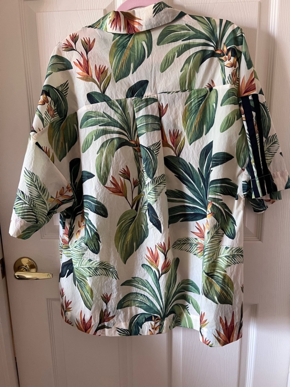Adidas Farm Rio Cream Tropical Print Button-Up Shirt Women Large NWT - Picture 2 of 13